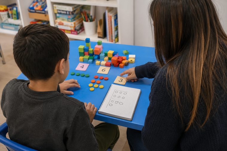 Sesión de psicopedagogía con material de aprendizaje